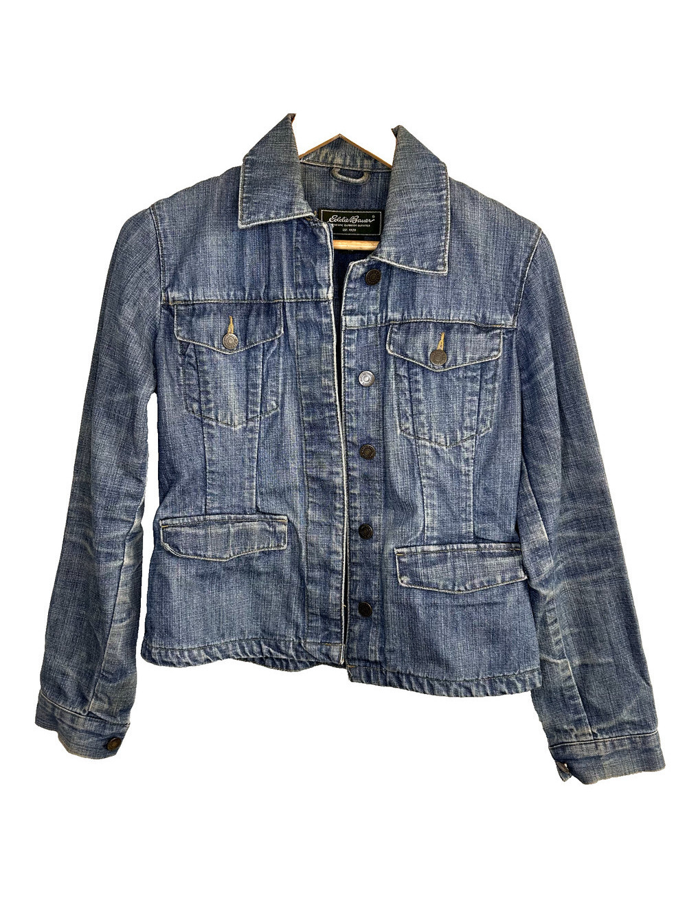 Eddie Bauer Jean Jacket Women's XS Blue Trucker Jacket Classic Old School USA